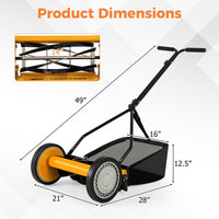 14 Inch Push Lawn Mower with 5 Steel Blades and Grass Catcher Bag