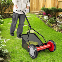 14 Inch Push Lawn Mower with 5 Steel Blades and Grass Catcher Bag