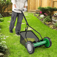 14 Inch Push Lawn Mower with 5 Steel Blades and Grass Catcher Bag