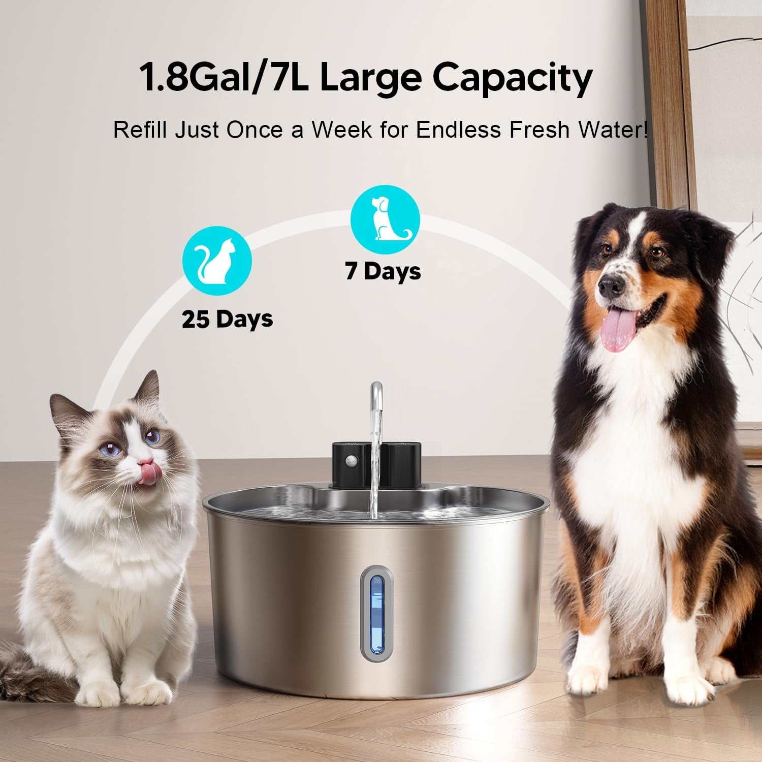 7L Stainless Steel Large Dog Water Dispenser
